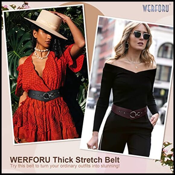 Vintage Wide Elastic Belt with Interlock Buckle for Dress main image 4